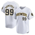 Friene M.Brewers #99 Gary Sanchez Player White Stripes Home Game Stitched Jerseys
