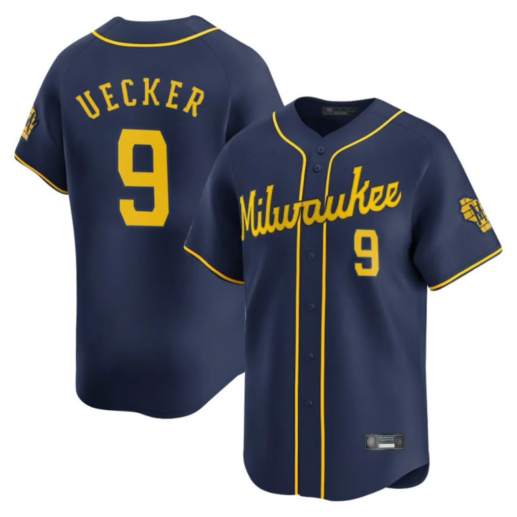Friene M.Brewers #9 Bob Uecker Player Navy Home Limited Stitched Jerseys