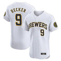 Friene M.Brewers #9 Bob Uecker Player White Stripes Home Limited Elite Stitched Jerseys