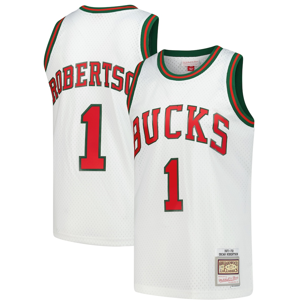 Friene M.Bucks #1 Oscar Robertson Mitchell & Ness White Hardwood Classics Swingman Jerseys