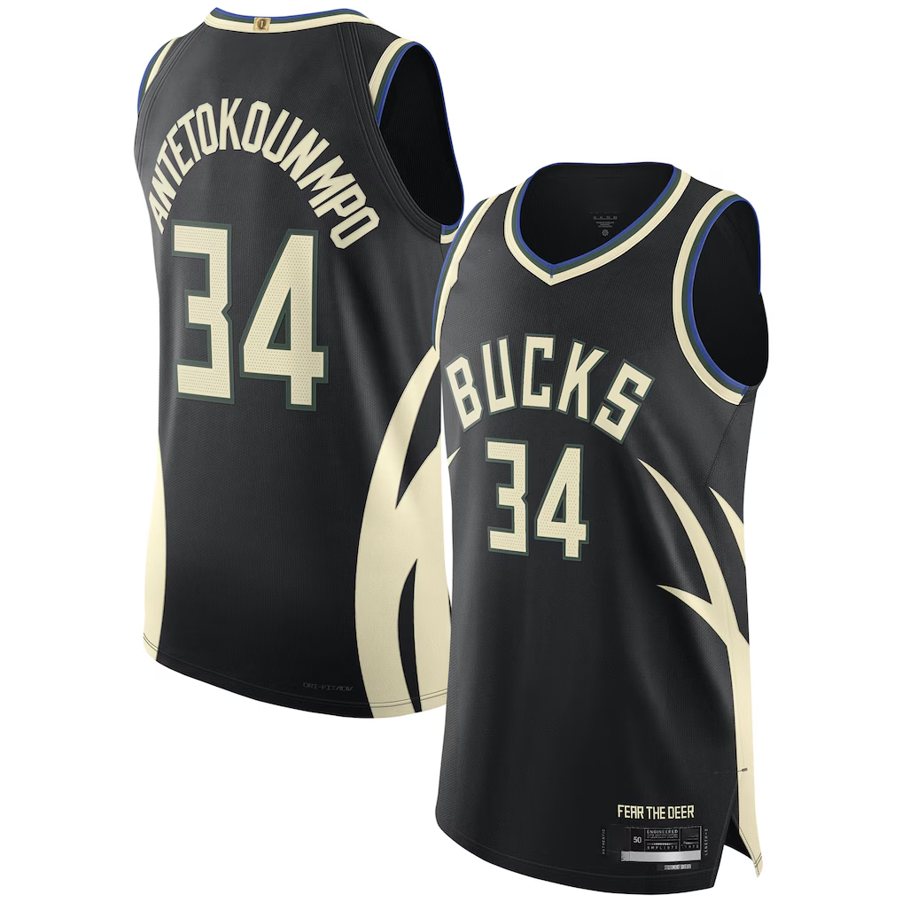 Friene M.Bucks #34 Giannis Antetokounmpo  Black Authentic Player Jerseys - Statement Edition