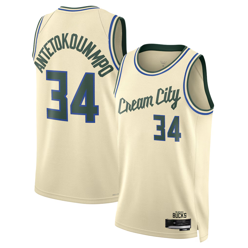 Friene M.Bucks #34 Giannis Antetokounmpo Cream 202526 Swingman Jerseys - City Edition