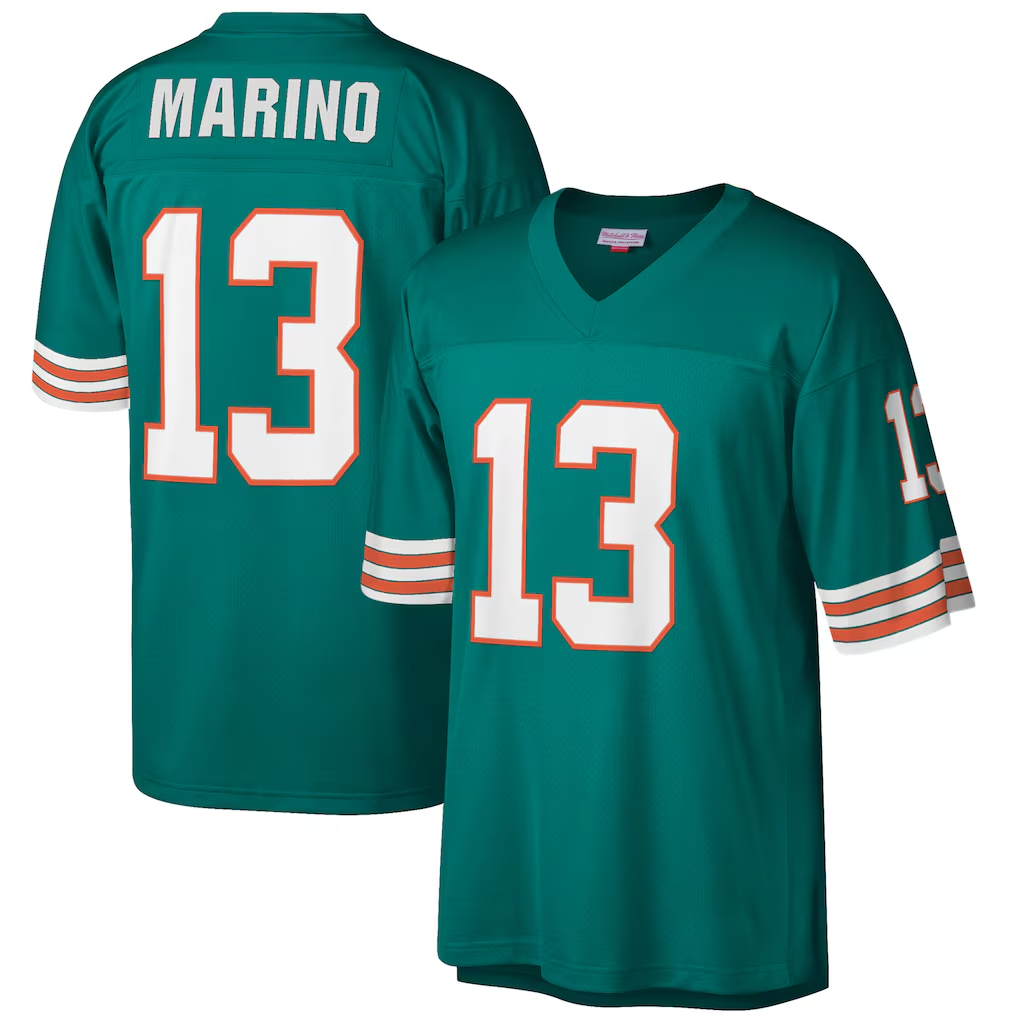 Friene M.Dolphins #13 Dan Marino Mitchell & Ness Aqua Big & Tall 1984 Retired Player Replica Stitched Jerseys