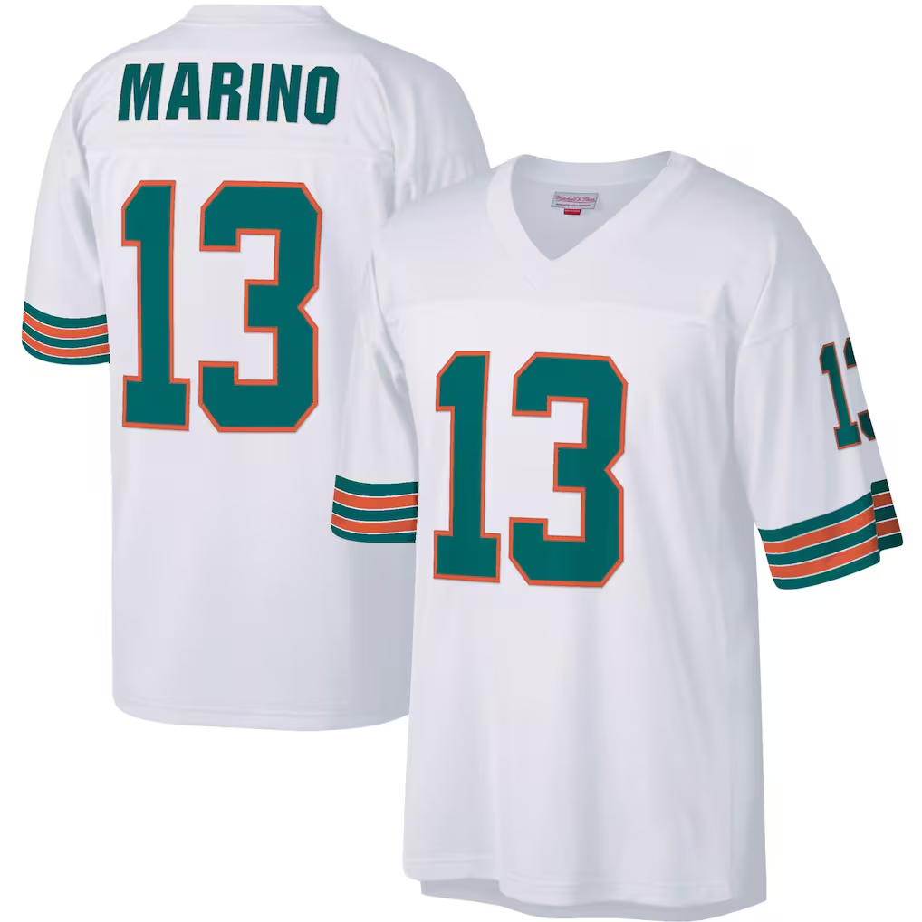 Friene M.Dolphins #13 Dan Marino Mitchell & Ness White Big & Tall 1984 Retired Player Replica Stitched Jerseys