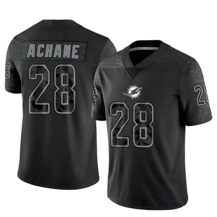 Friene M.Dolphins #28 De¡¯Von Achane Player Black RFLCTV Limited Stitched Jerseys
