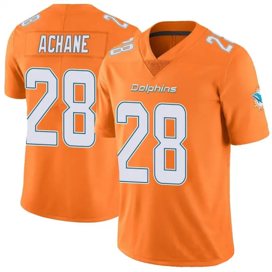 Friene M.Dolphins #28 De¡¯Von Achane Player Orange Vapor Limited Stitched Jerseys