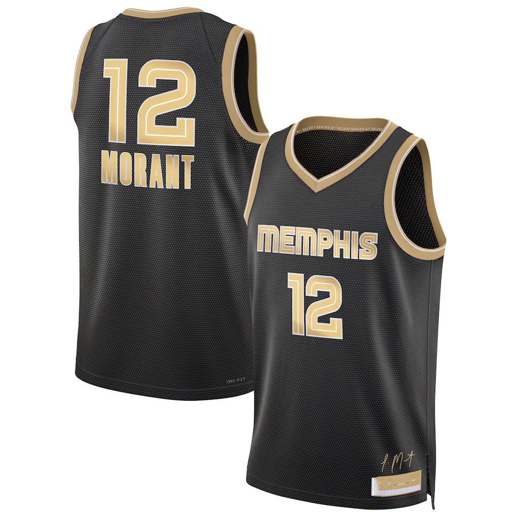 Friene M.Grizzlies #12 Ja Morant Black Select Series Swingman Stitched Jerseys