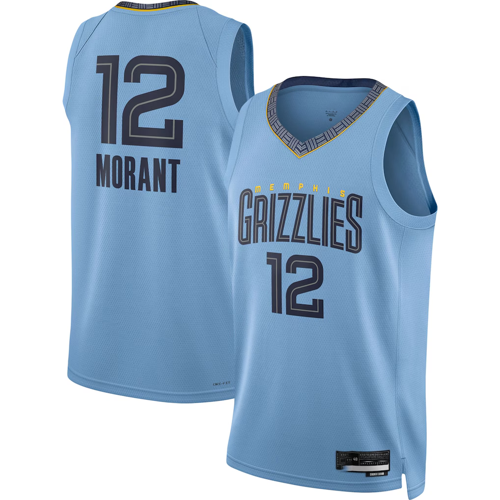 Friene M.Grizzlies #12 Ja Morant Jordan Brand Light Blue Swingman Stitched Jerseys- Statement Edition
