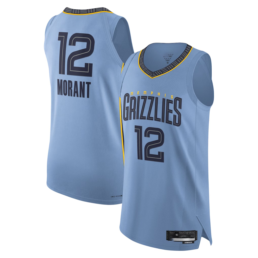 Friene M.Grizzlies #12 Ja Morant Light Blue Authentic Player Stitched Jerseys- Statement Edition