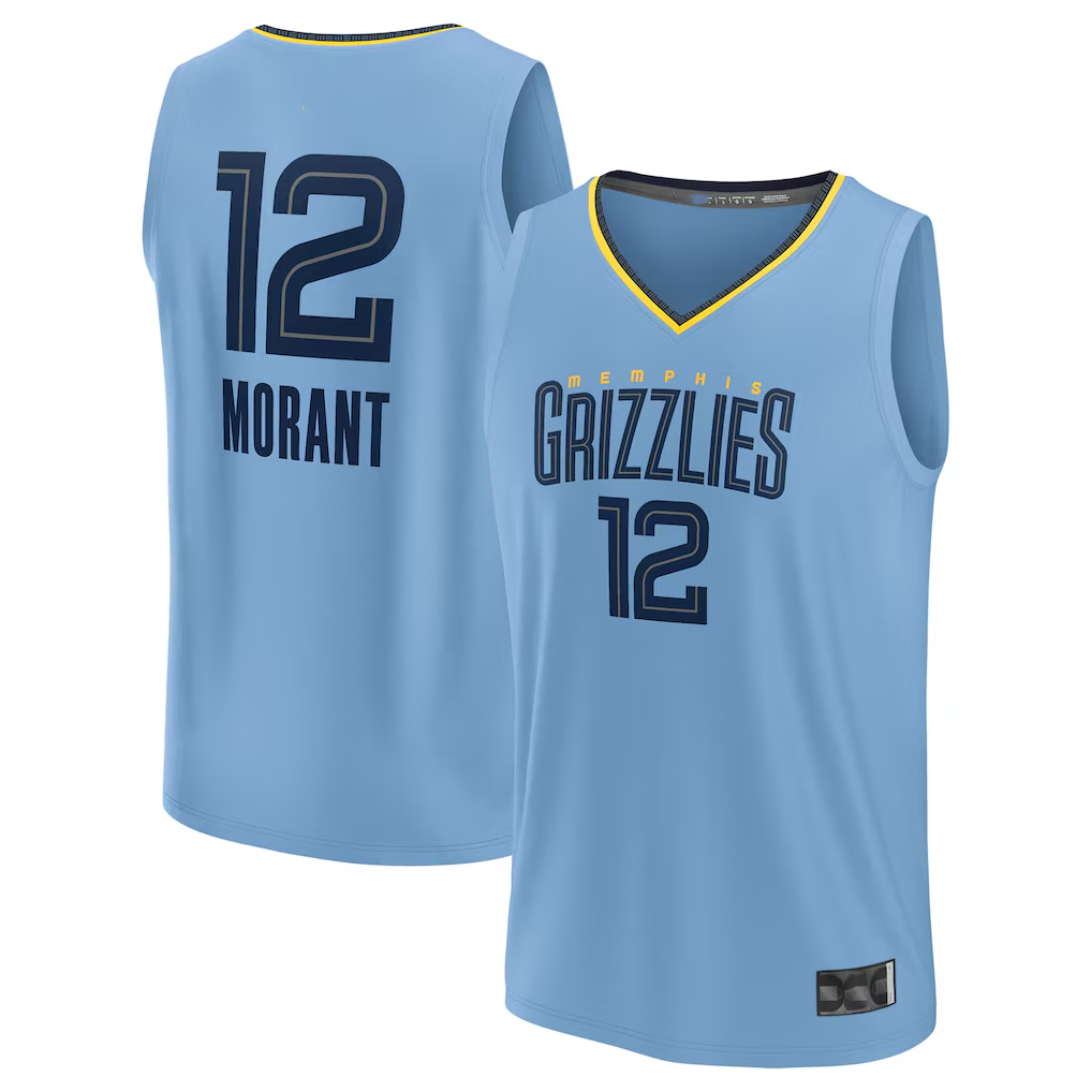 Friene M.Grizzlies #12 Ja Morant Light Blue Fast Break Replica Player Stitched Jerseys- Statement Edition