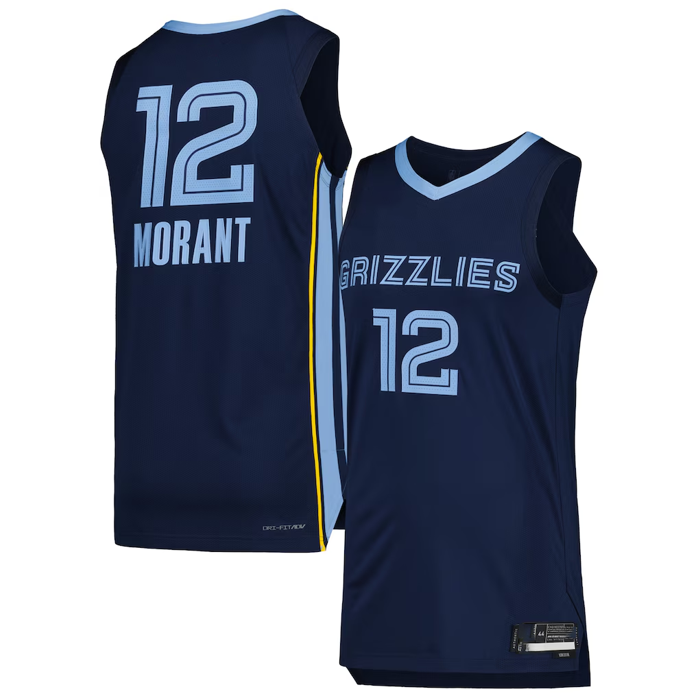 Friene M.Grizzlies #12 Ja Morant Navy Authentic Stitched Jerseys- Icon Edition
