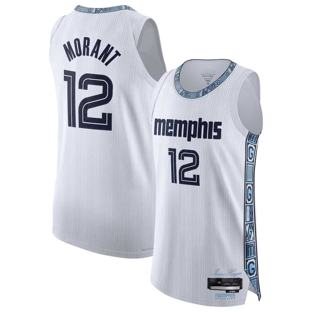 Friene M.Grizzlies #12 Ja Morant White 202526 Authentic Stitched Jerseys- City Edition