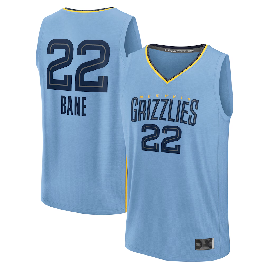 Friene M.Grizzlies #22 Desmond Bane Light Blue Fast Break Replica Player Stitched Jerseys- Statement Edition