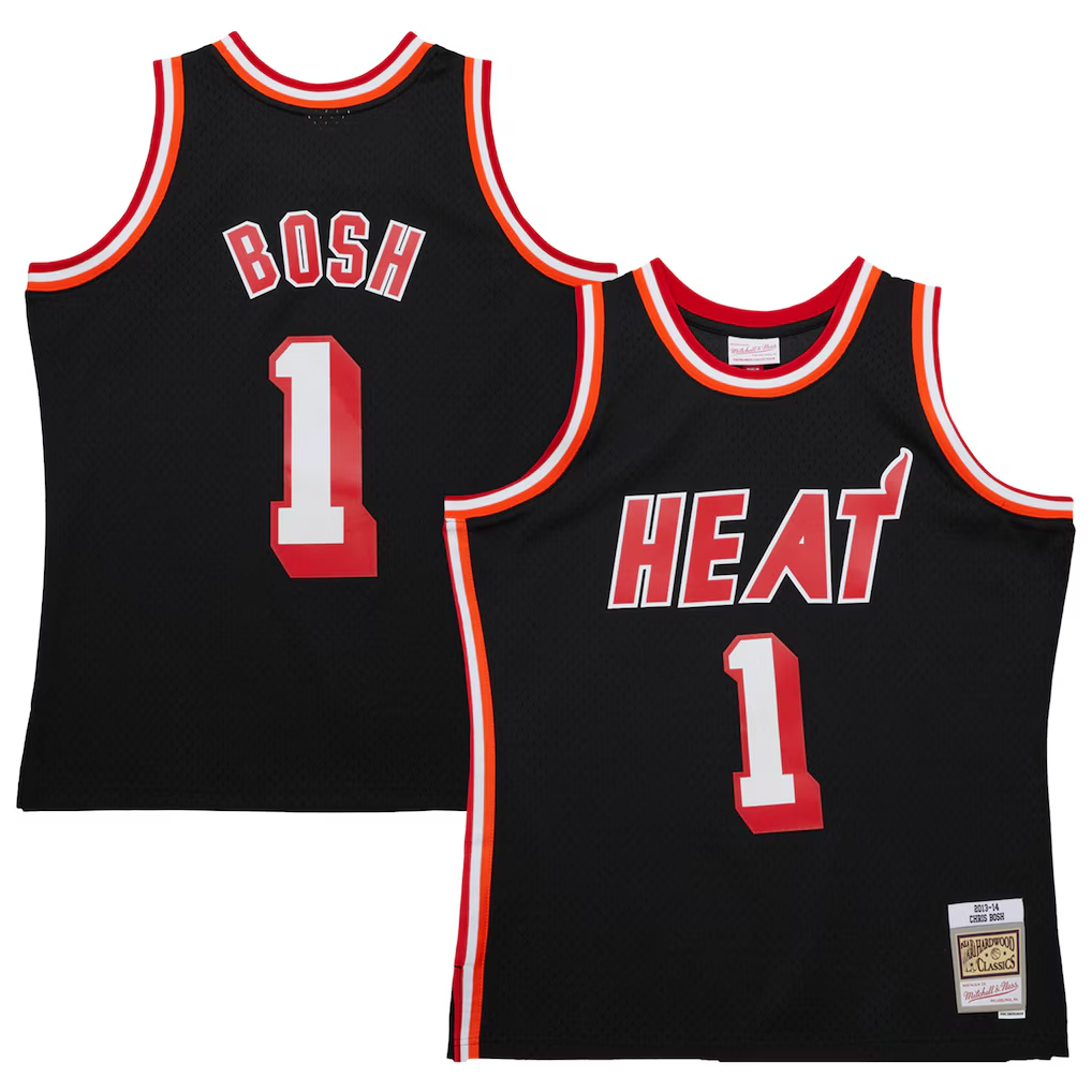 Friene M.Heat #1 Chris Bosh Mitchell & Ness Black 201314 Hardwood Classics Swingman Jerseys