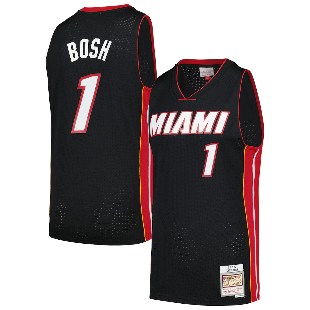 Friene M.Heat #1 Chris Bosh Mitchell & Ness Black 201213 Hardwood Classics Swingman Jerseys