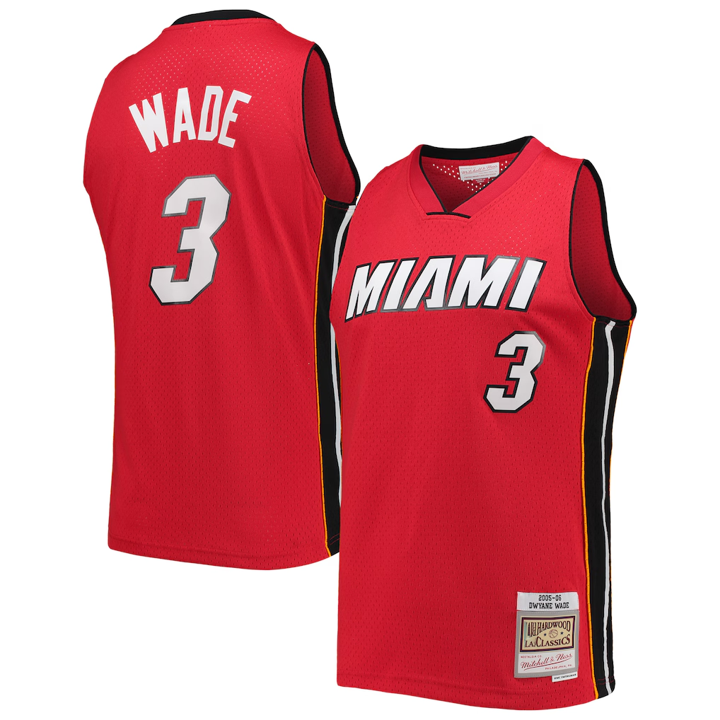 Friene M.Heat #3 Dwyane Wade Mitchell & Ness Red Hardwood Classics Swingman Jerseys