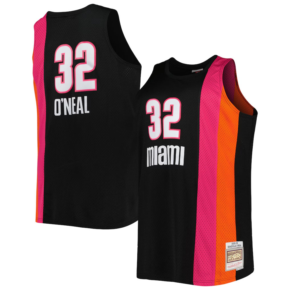 Friene M.Heat #32 Shaquille O'Neal Mitchell & Ness Black Big & Tall Hardwood Classics 200506 Swingman Jerseys