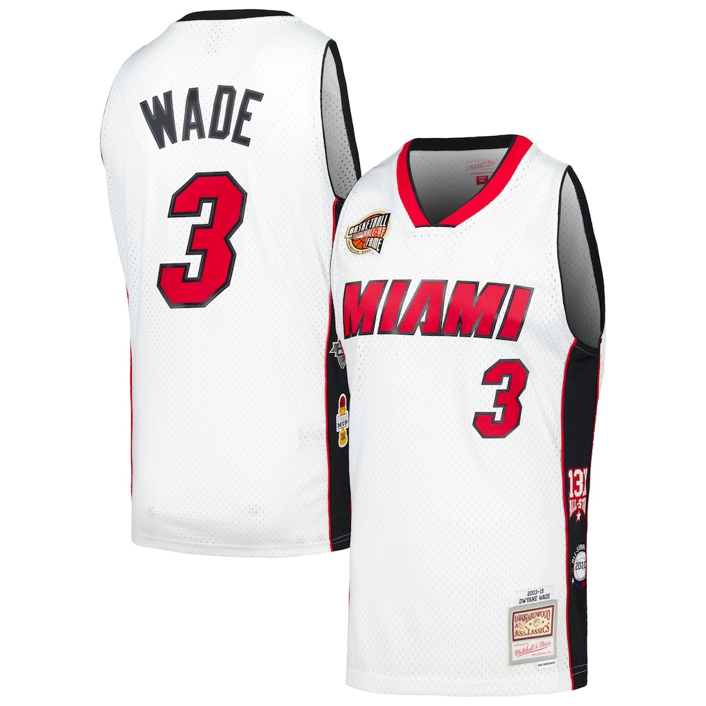 Friene M.Heat #3 Dwyane Wade Mitchell & Ness White Hall of Fame Class of 2023 Throwback Swingman Jerseys