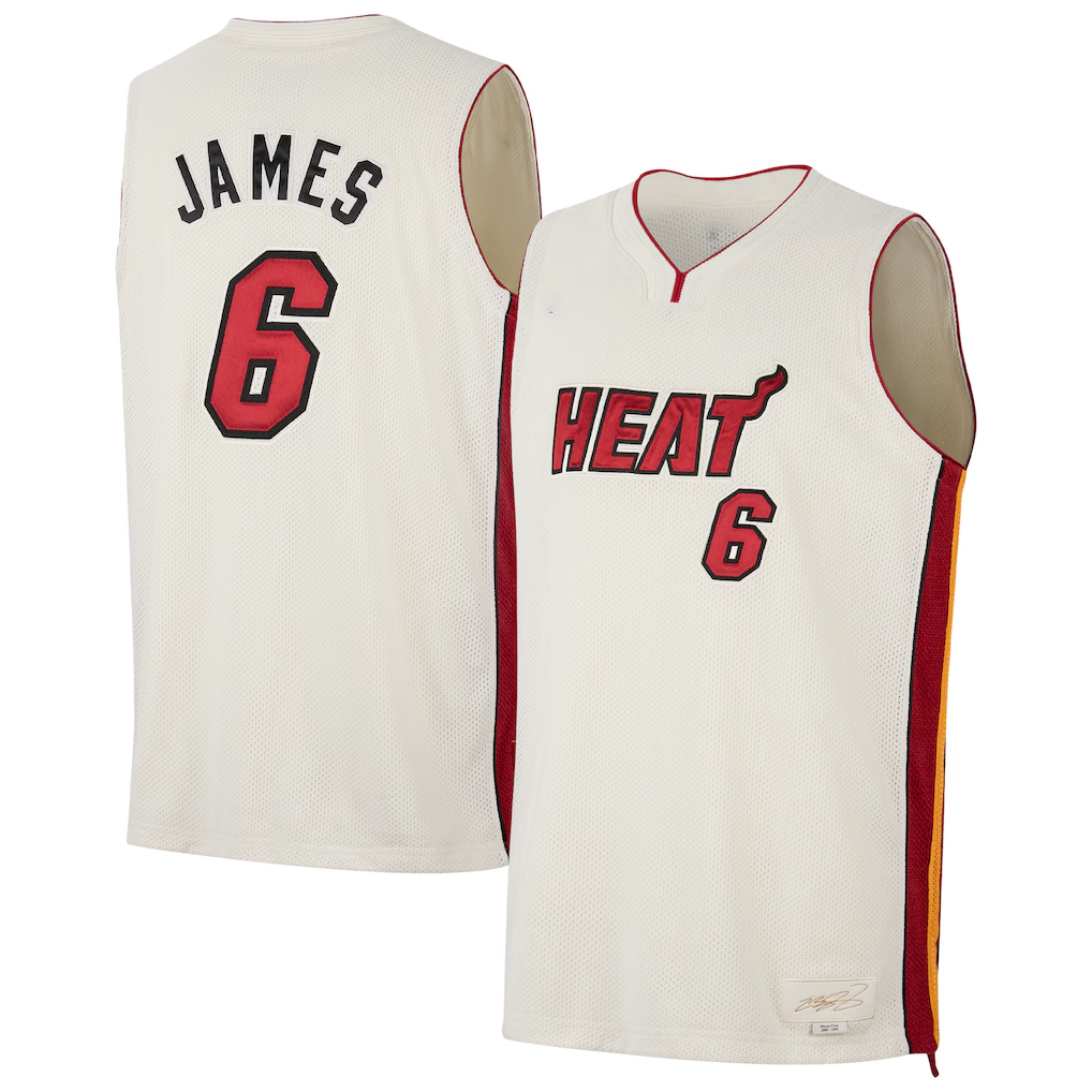 Friene M.Heat #6 LeBron James Cream Forever King Reserve Authentic Jerseys