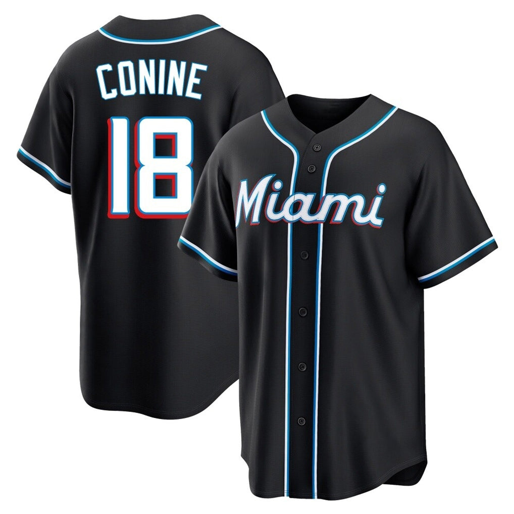 Friene M.Marlins #18 Griffin Conine Player Black Fashion Out Home Game Stitched Jerseys