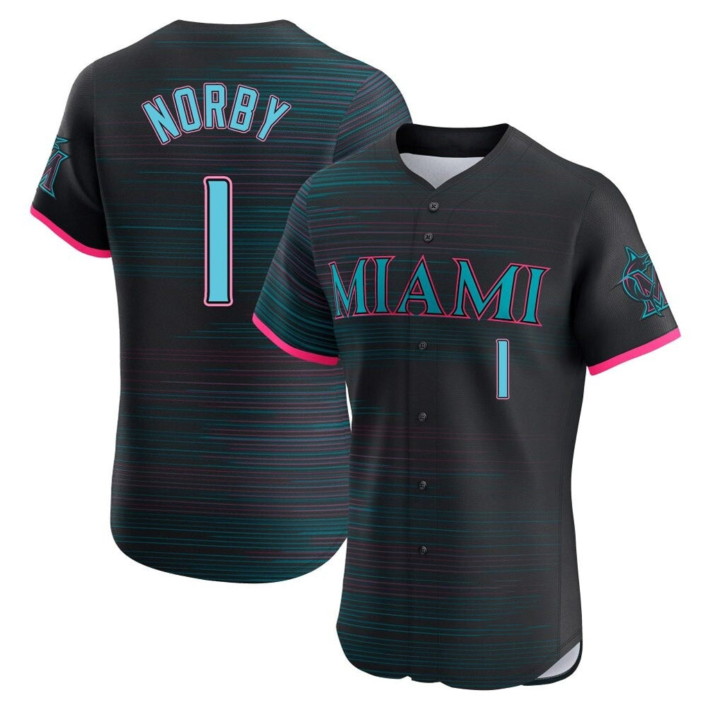 Friene M.Marlins #1 Connor Norby Player Black City Connect Home Limited Elite Stitched Jerseys