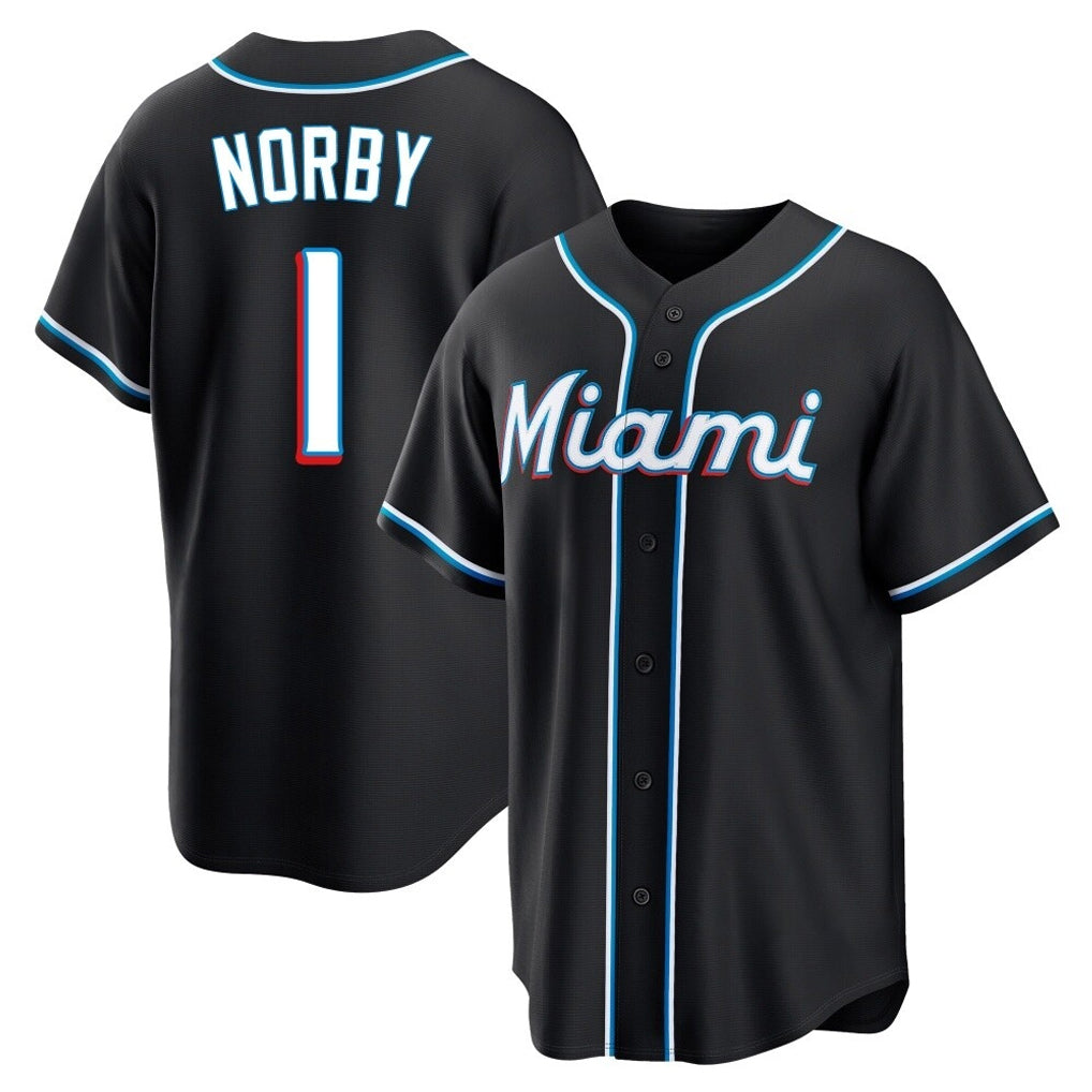 Friene M.Marlins #1 Connor Norby Player Black Fashion Out Home Game Stitched Jerseys