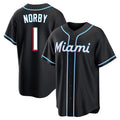 Friene M.Marlins #1 Connor Norby Player Black Fashion Out Home Game Stitched Jerseys