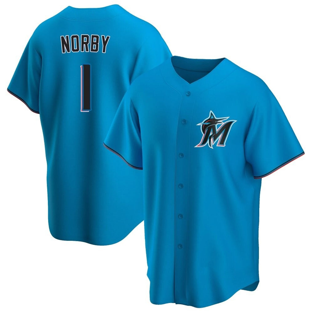 Friene M.Marlins #1 Connor Norby Player Blue Home Game Stitched Jerseys