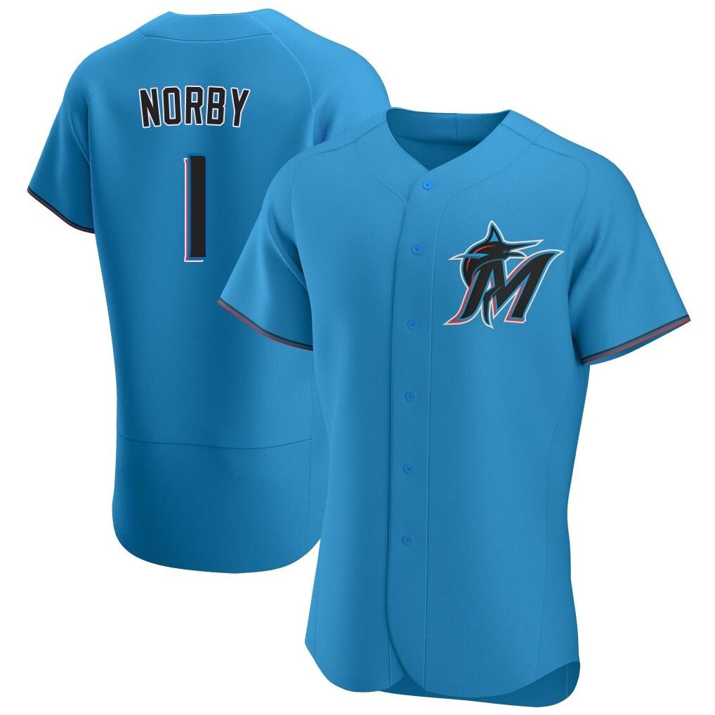 Friene M.Marlins #1 Connor Norby Player Blue Home Limited Elite Stitched Jerseys
