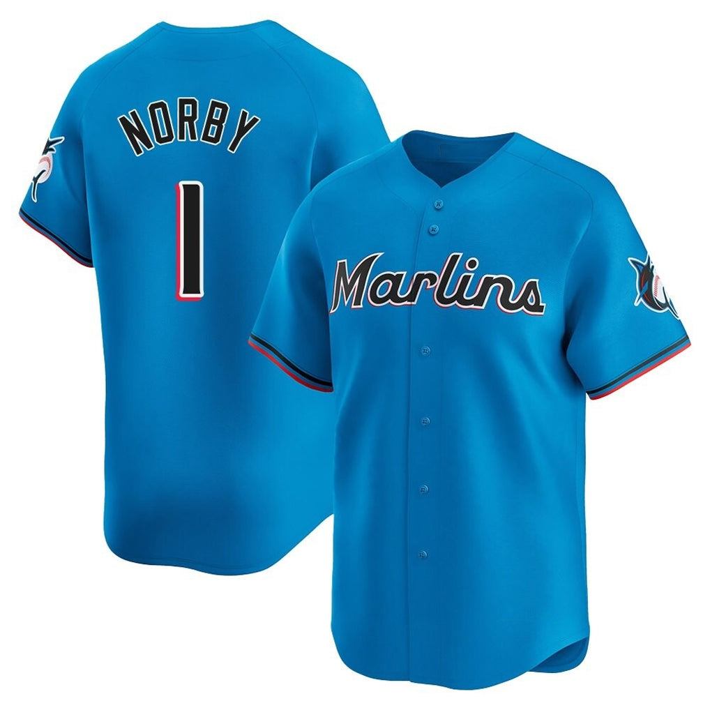 Friene M.Marlins #1 Connor Norby Player Blue Home Limited Stitched Jerseys