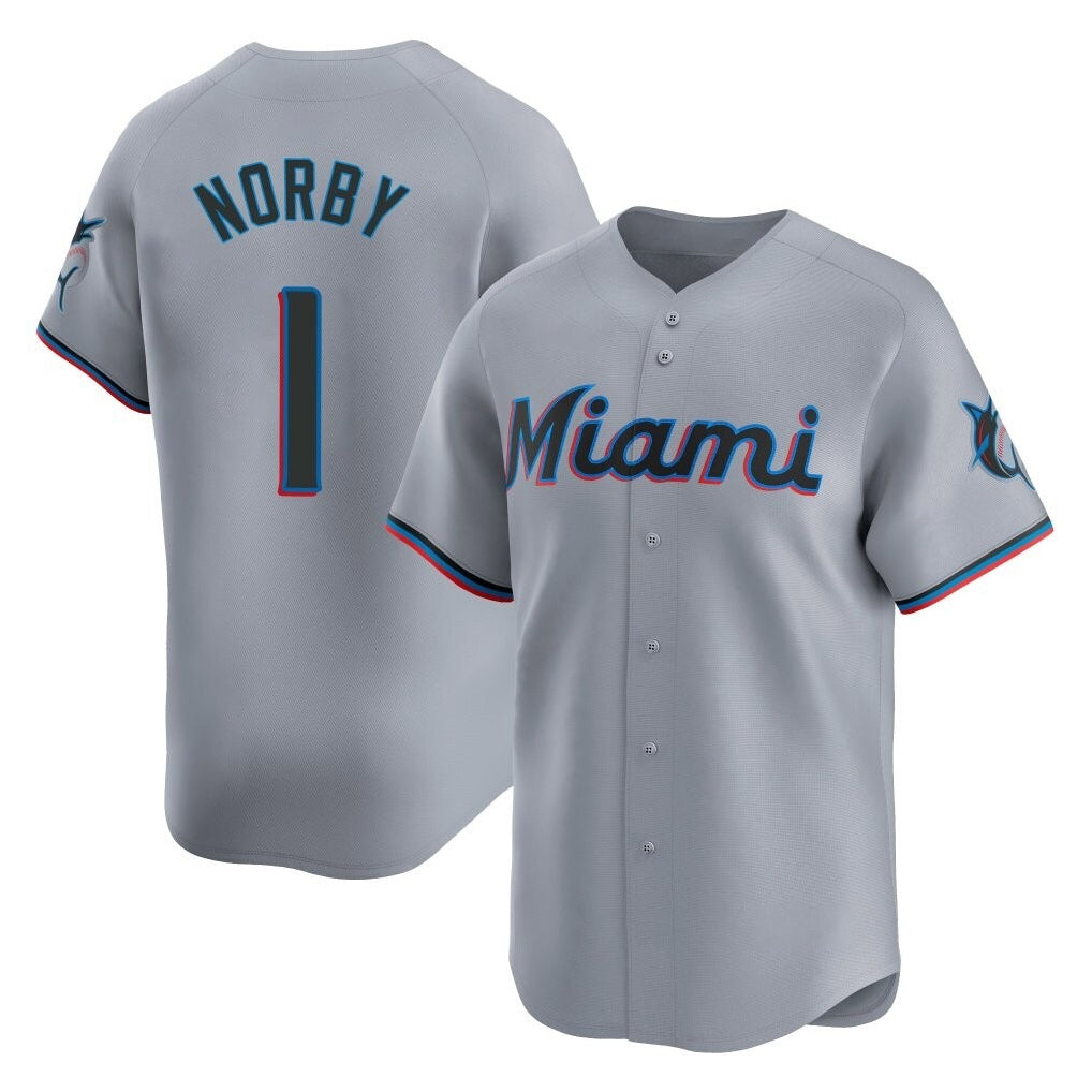 Friene M.Marlins #1 Connor Norby Player Gray Home Limited Stitched Jerseys