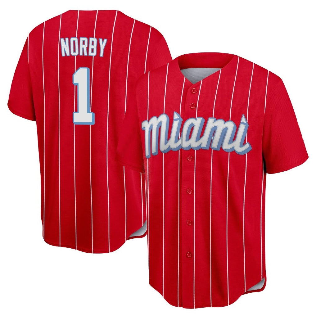 Friene M.Marlins #1 Connor Norby Player Red City Connect Home Game Stitched Jerseys