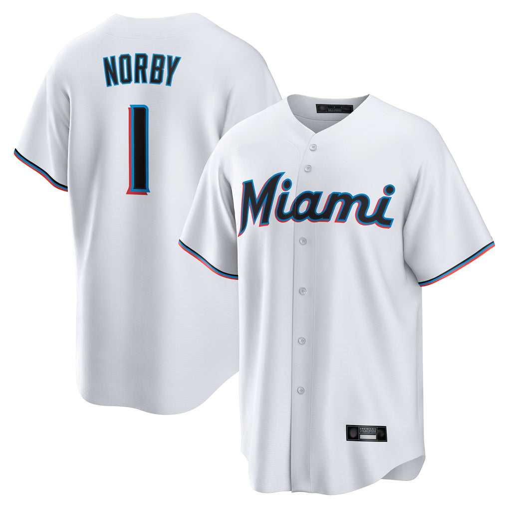 Friene M.Marlins #1 Connor Norby Player White  Home Game Stitched Jerseys