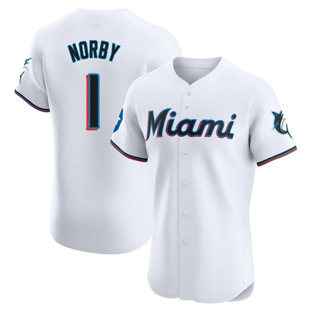 Friene M.Marlins #1 Connor Norby Player White  Home Limited Elite Stitched Jerseys