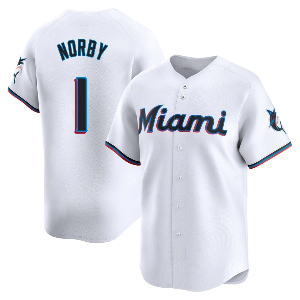 Friene M.Marlins #1 Connor Norby Player White  Home Limited Stitched Jerseys