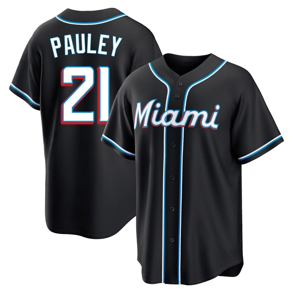 Friene M.Marlins #21 Graham Pauley Player Black Fashion Out Home Game Stitched Jerseys