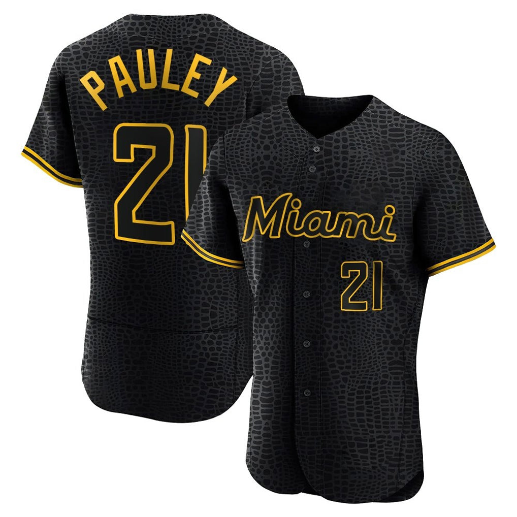 Friene M.Marlins #21 Graham Pauley Player Black Snake Skin City Home Limited Elite Stitched Jerseys