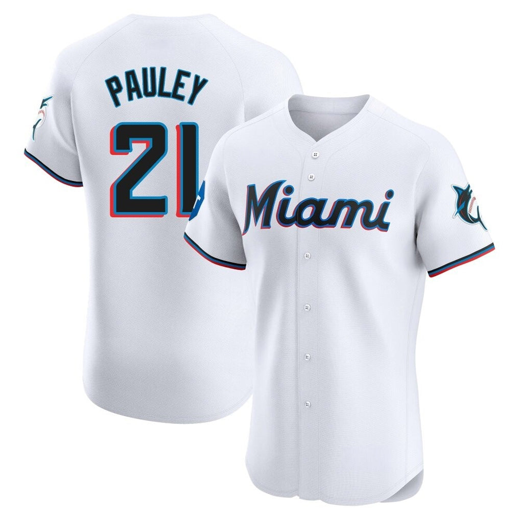 Friene M.Marlins #21 Graham Pauley Player White  Home Limited Elite Stitched Jerseys