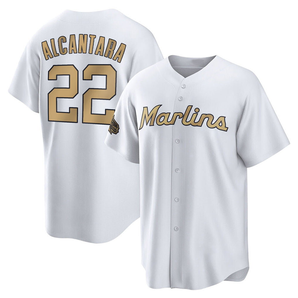 Friene M.Marlins #22 Sandy Alcantara Player Gold  Home Game Stitched Jerseys