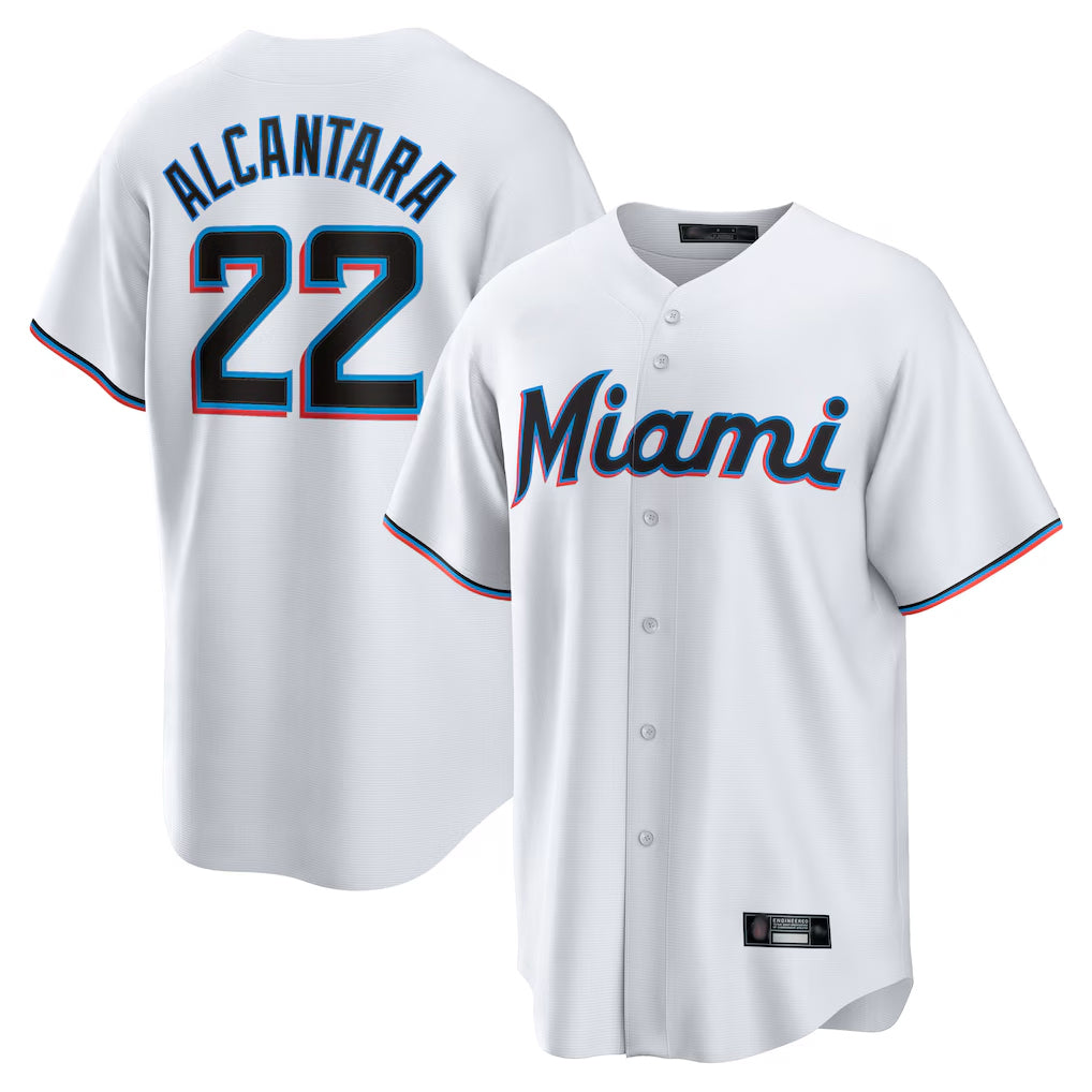 Friene M.Marlins #22 Sandy Alcantara Player White  Home Game Stitched Jerseys