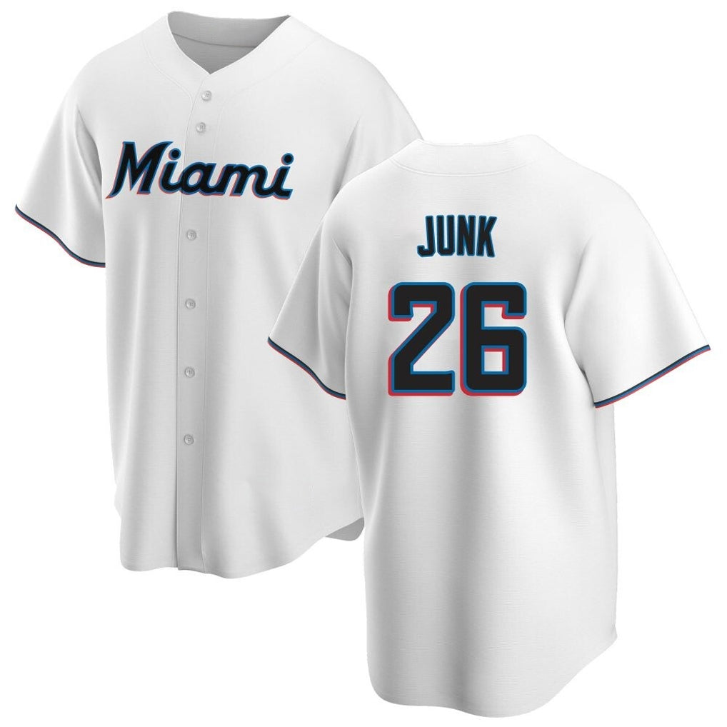 Friene M.Marlins #26 Janson Junk Player White  Home Game Stitched Jerseys