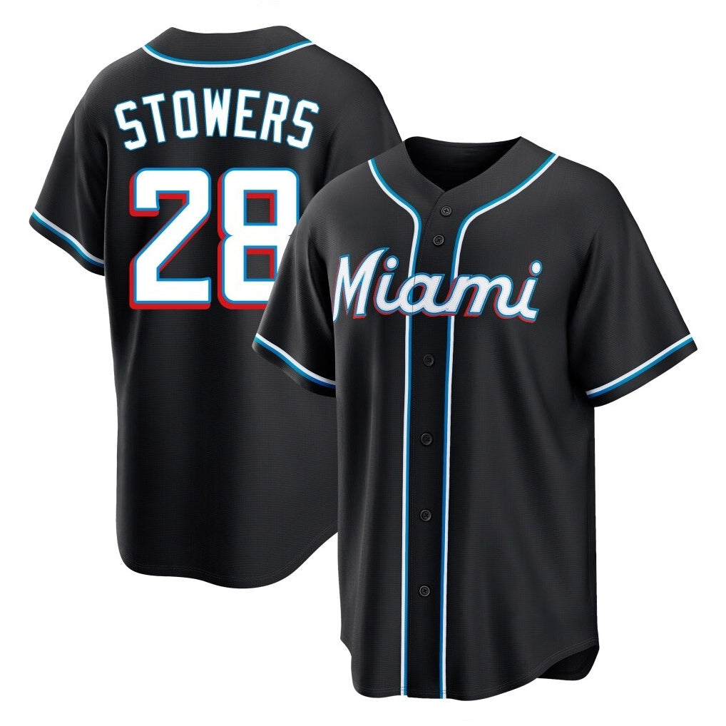 Friene M.Marlins #28 Kyle Stowers Player Black Fashion Out Home Game Stitched Jerseys