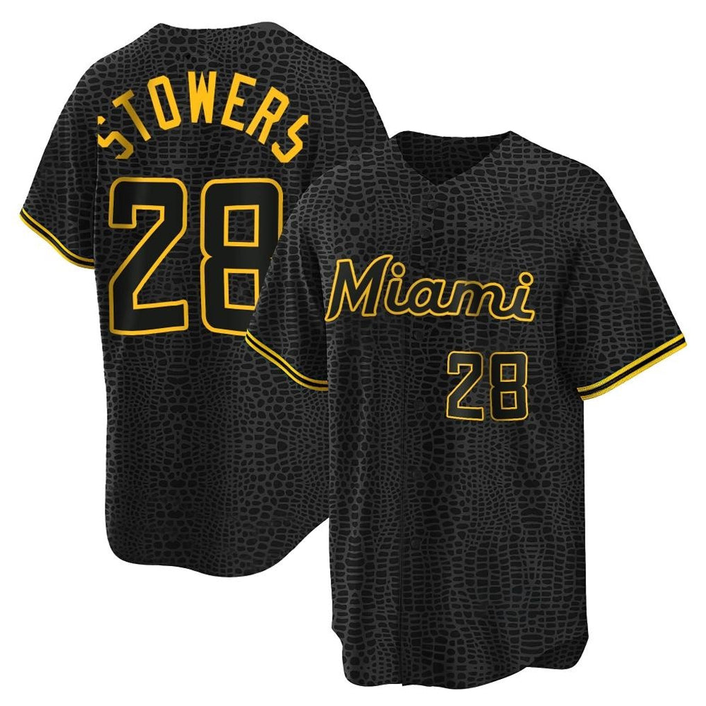 Friene M.Marlins #28 Kyle Stowers Player Black Snake Skin City Home Game Stitched Jerseys