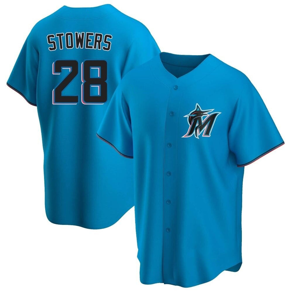Friene M.Marlins #28 Kyle Stowers Player Blue Home Game Stitched Jerseys