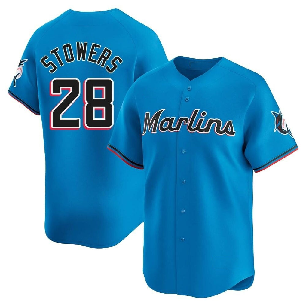 Friene M.Marlins #28 Kyle Stowers Player Blue Home Limited Stitched Jerseys