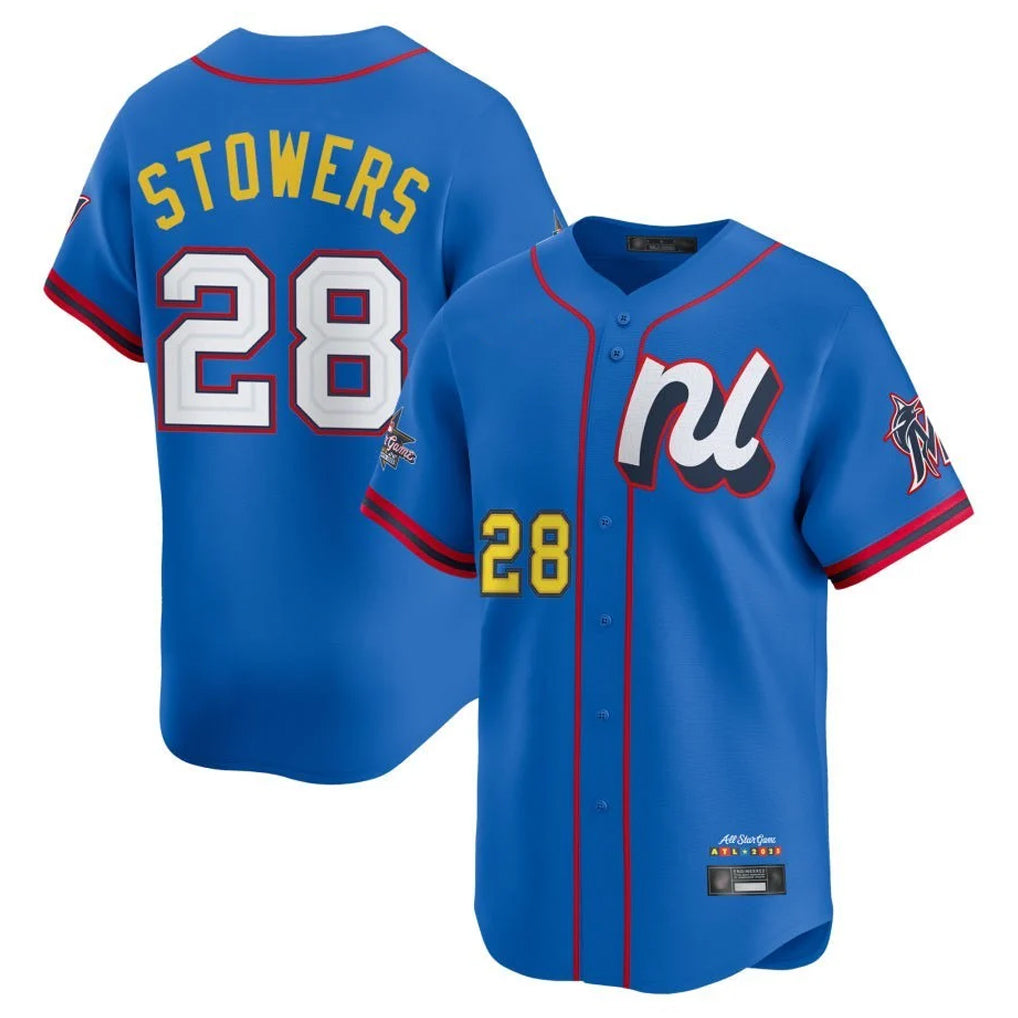 Friene M.Marlins #28 Kyle Stowers Player Blue National League All-Star Game Limited Stitched Jerseys