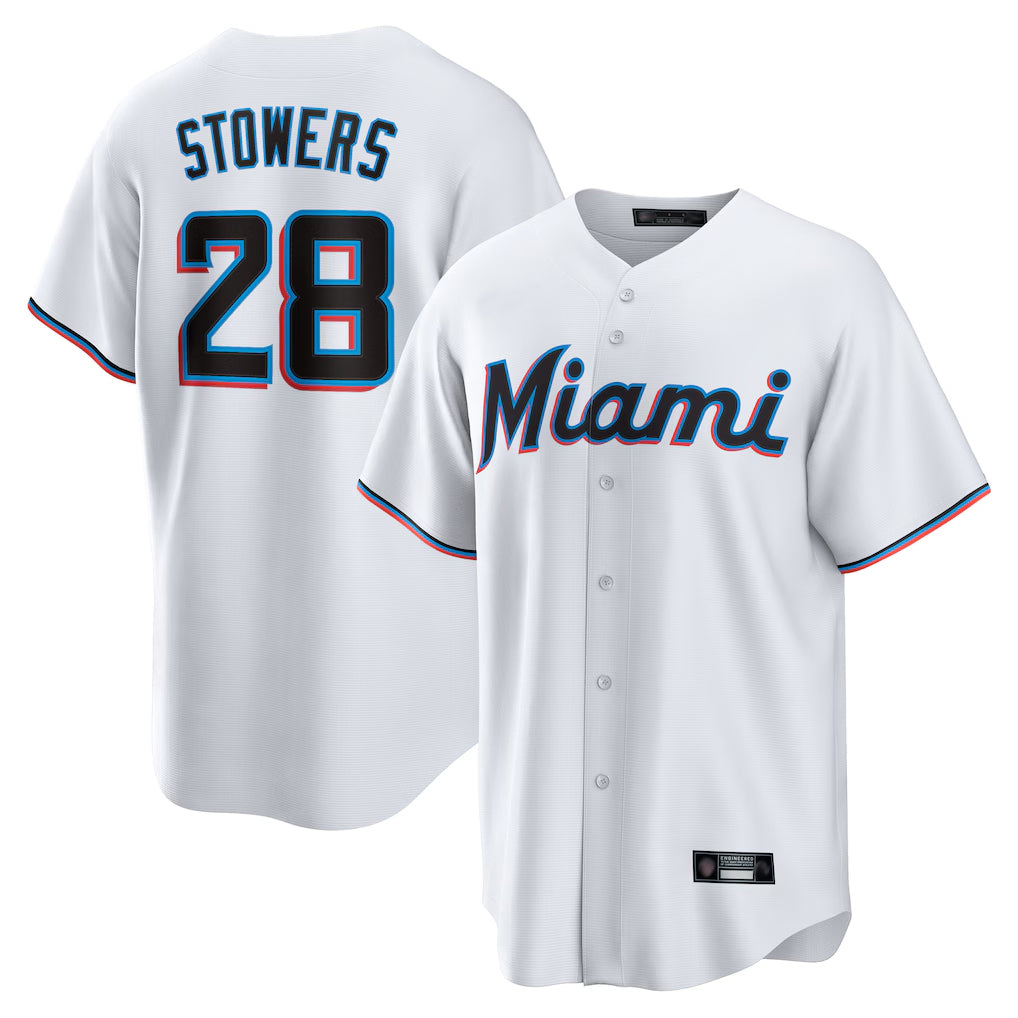 Friene M.Marlins #28 Kyle Stowers Player White  Home Game Stitched Jerseys