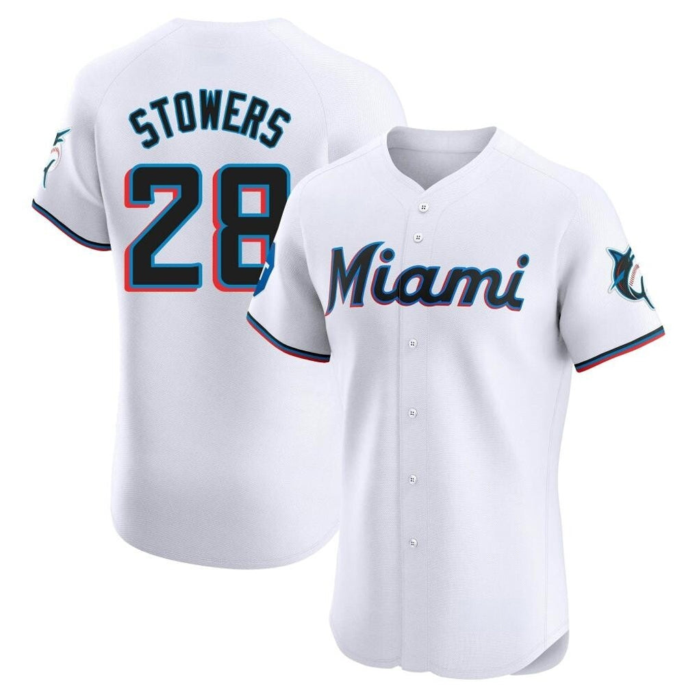 Friene M.Marlins #28 Kyle Stowers Player White  Home Limited Elite Stitched Jerseys