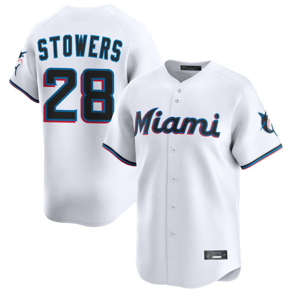 Friene M.Marlins #28 Kyle Stowers Player White  Home Limited Stitched Jerseys