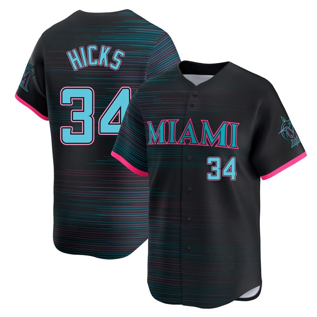 Friene M.Marlins #34 Liam Hicks Player Black City Connect Home Limited Stitched Jerseys
